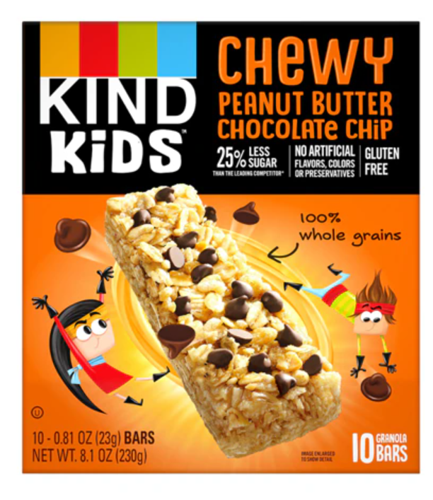 Kind Kids Chewy Granola Bars Peanut Butter Chocolate Chip 10 Bars Per Box (Best By Oct 24 2021)